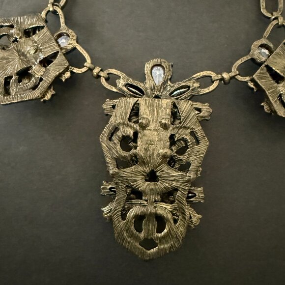 BaubleBar Statement Necklace Crystal Accents Antique Gold-Tone Links Adjustable - Picture 12 of 14